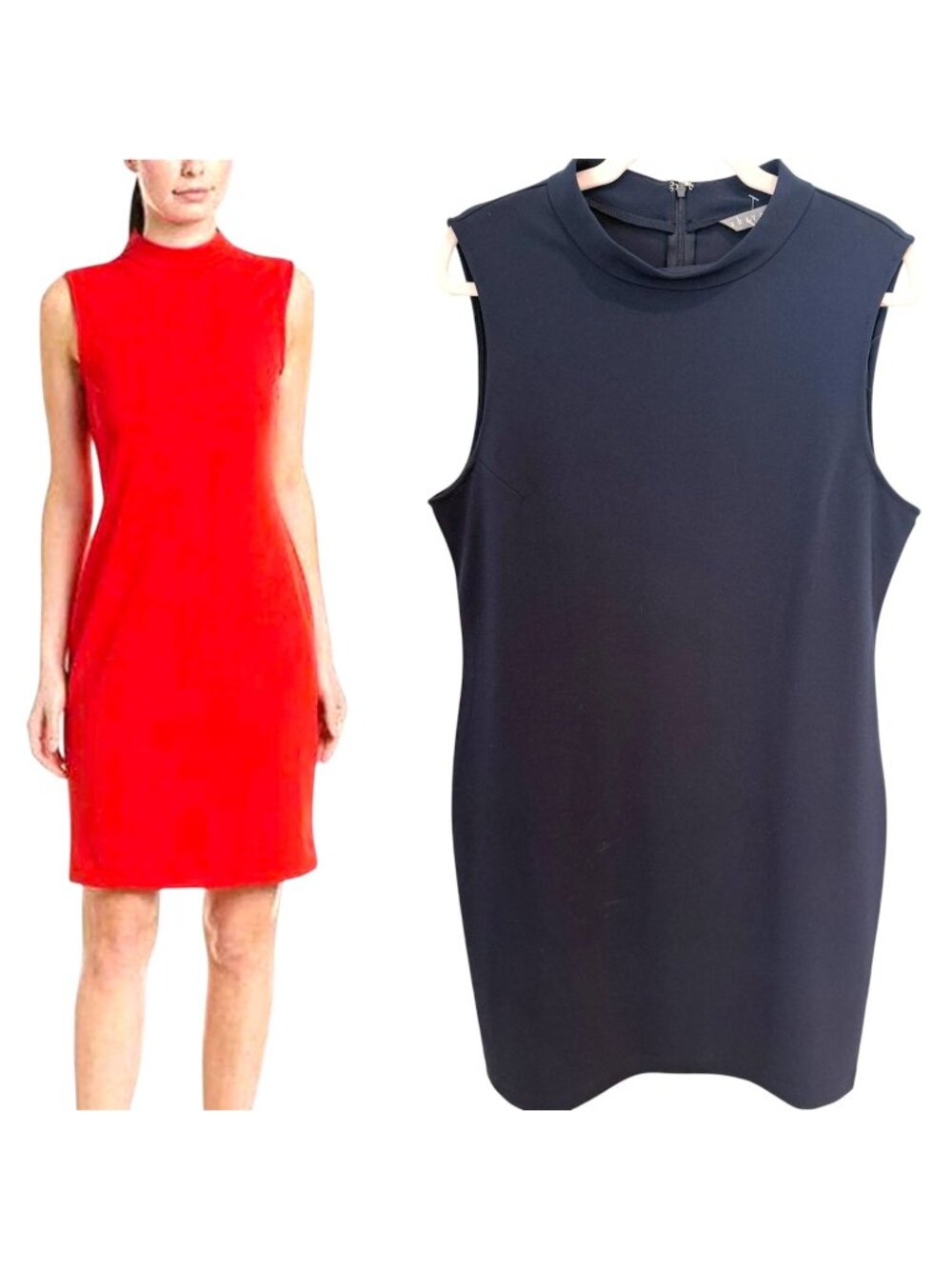 Sharagano Navy Blue Sleeveless High Neck Stretch Crepe Sheath Dress Size 12 NWT